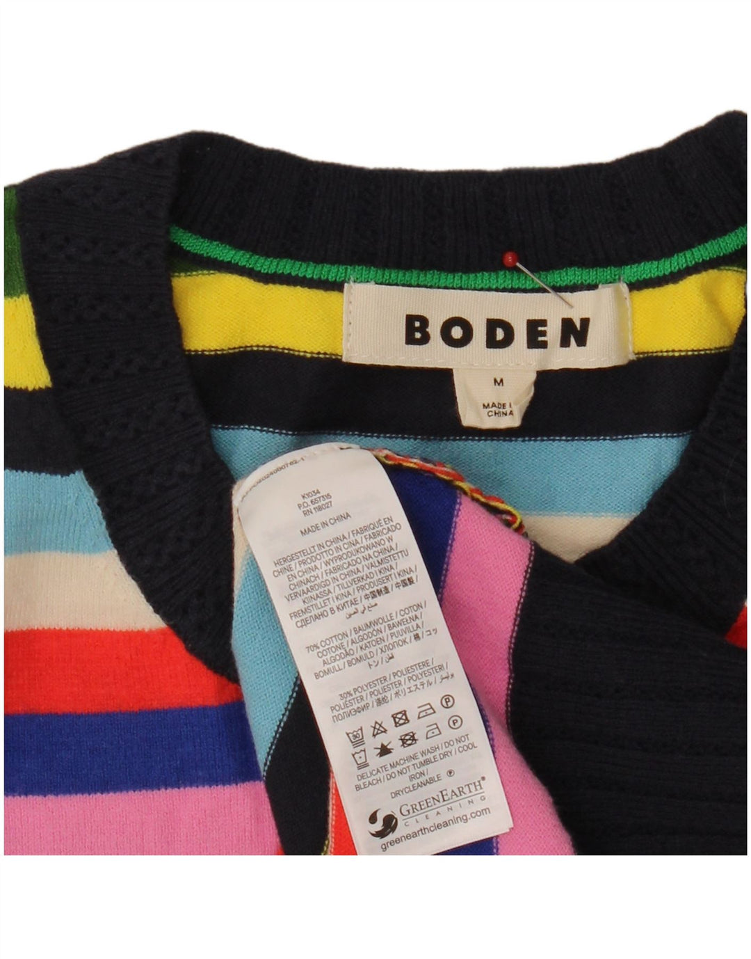 Pulover Boden pentru damă, cu gât roșu, cu dungi medii, multicolore, UK 14