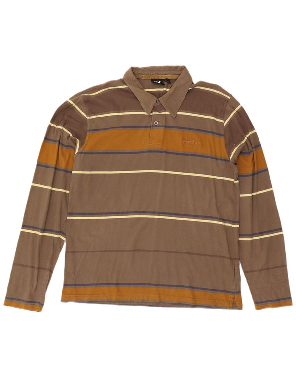 Helly Hansen tricou polo rugby cu mânecă lungă pentru bărbați, bumbac cu dungi maro mari