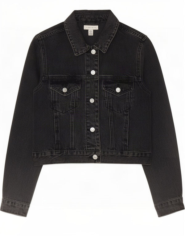 Topshop Jachetă de denim crop pentru femei UK 8 Small Black Bumbac