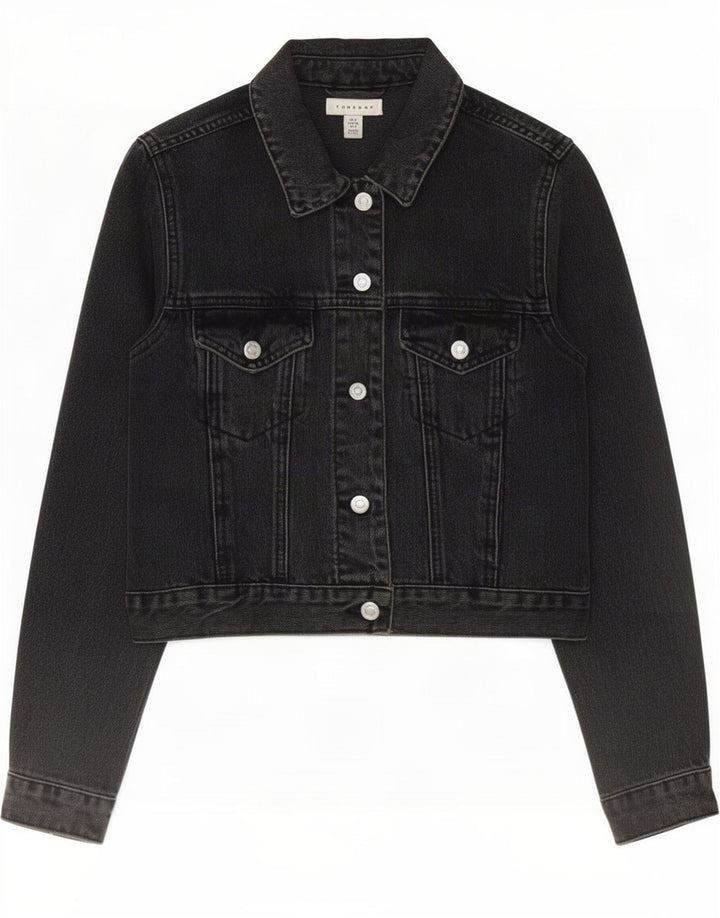 Topshop Jachetă de denim crop pentru femei UK 8 Small Black Bumbac