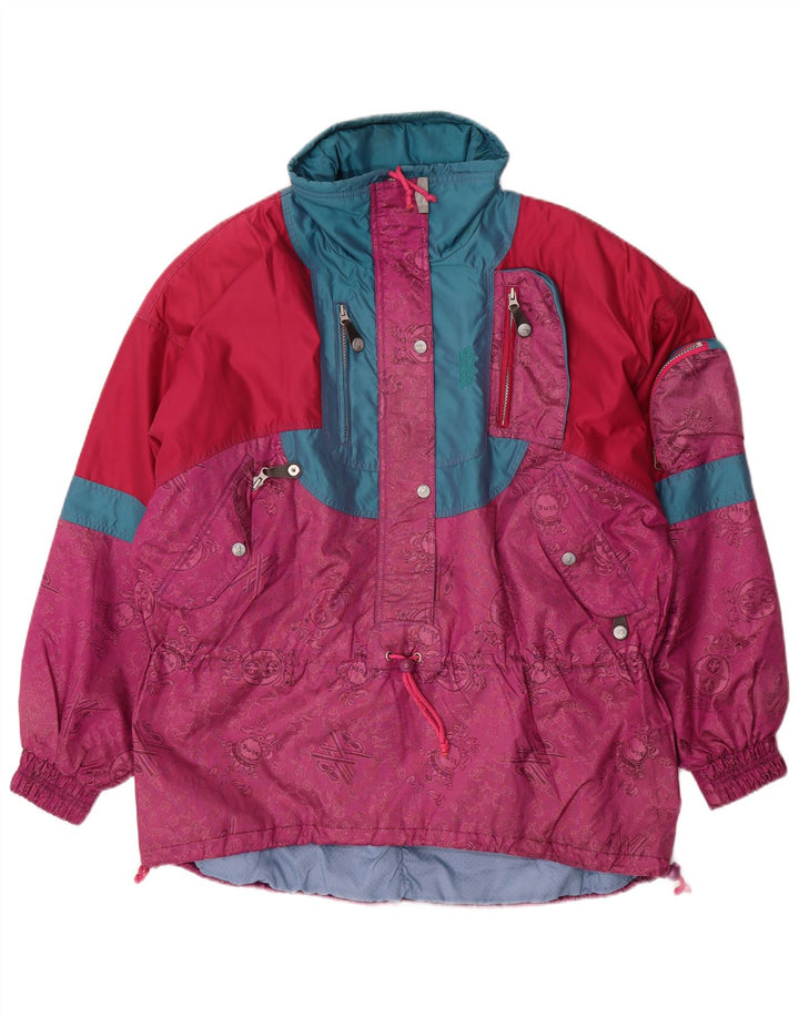 Jachetă de schi supradimensionată cu pulover vintage pentru femei UK 16, mare, roz Colorblock