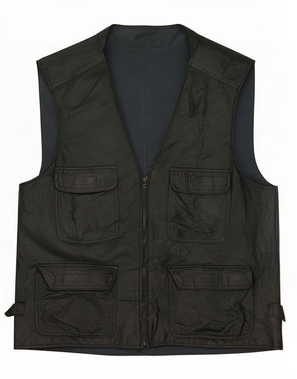 Gilet din piele vintage pentru bărbați UK 38 Medium Black