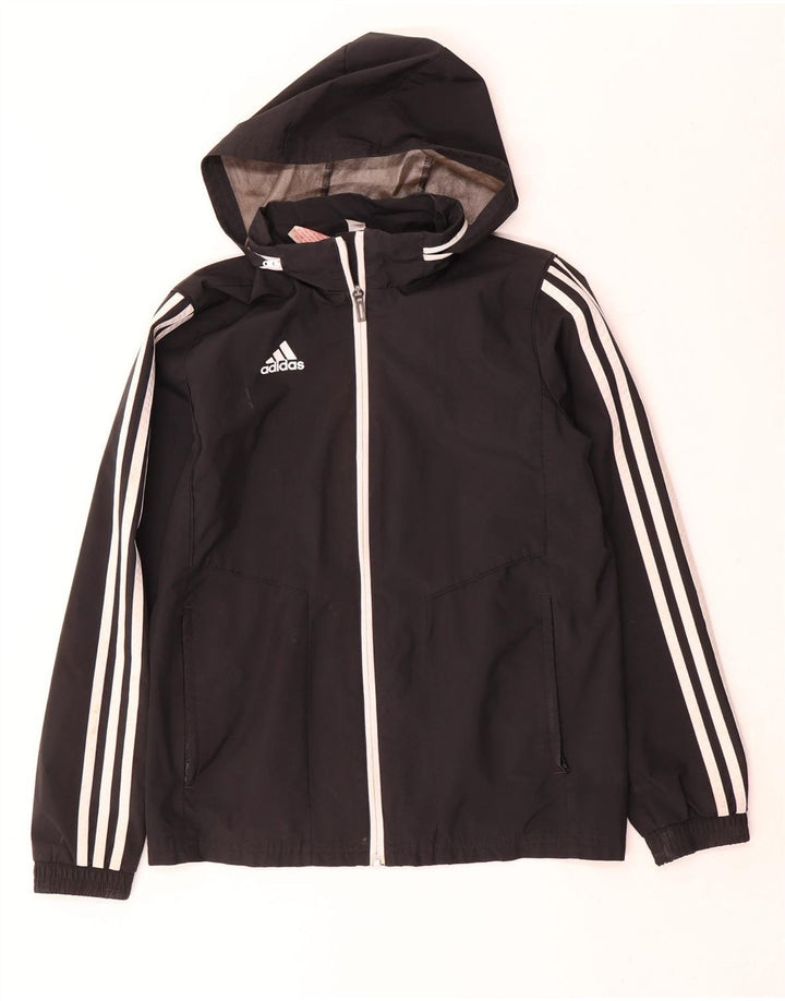 Jachetă de ploaie cu glugă Adidas pentru băieți 11-12 ani, poliester negru