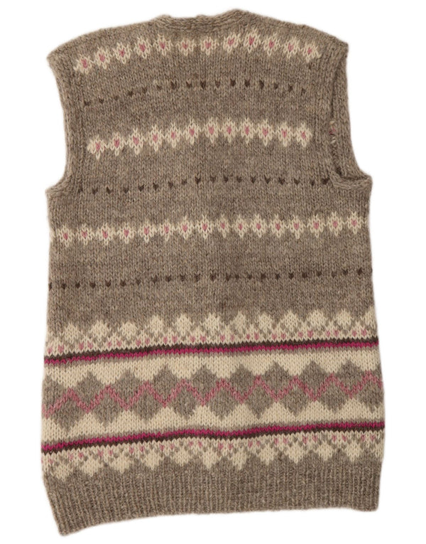 Pulover cardigan cu paragate vintage pentru femei UK 16, mare, bej, Fair Isle
