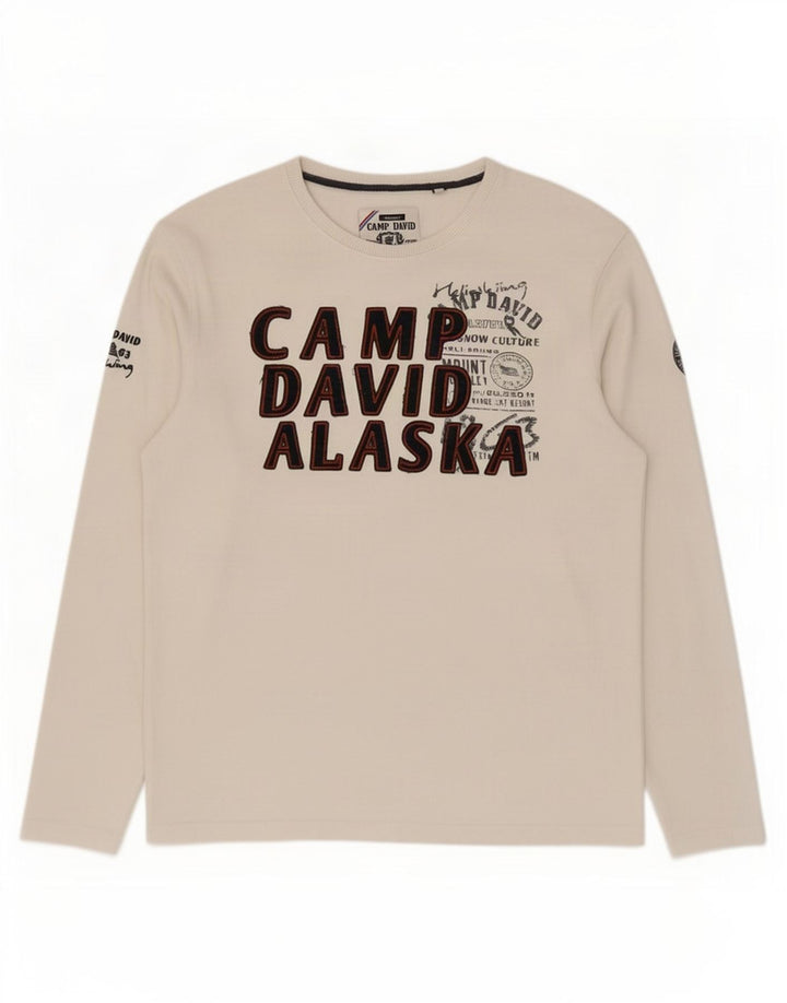 Camp David Top grafic pentru bărbați cu mânecă lungă XL, bumbac alb