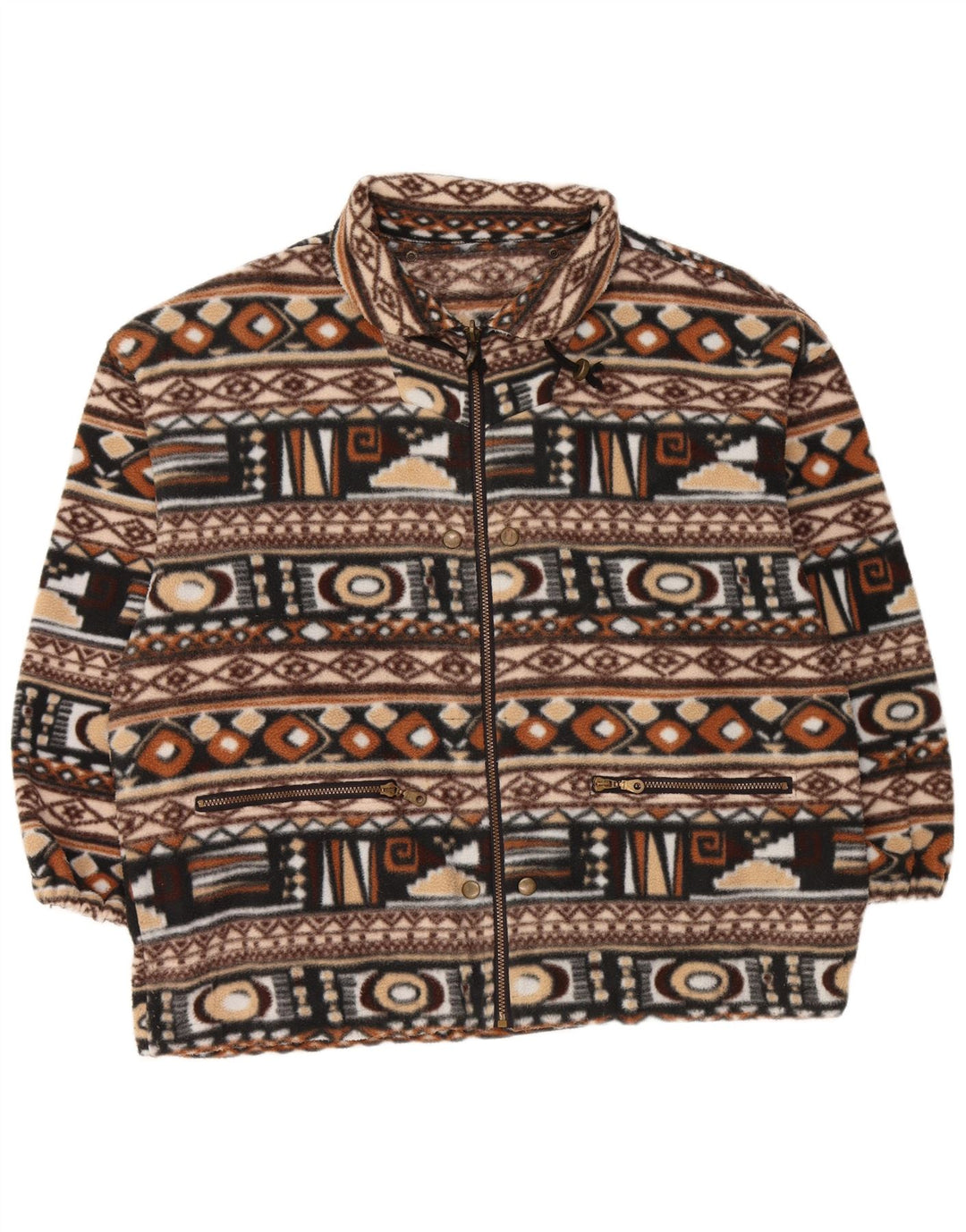 Jachetă din lână supradimensionată pentru femei VINTAGE UK 14 Medium Brown Fair Isle