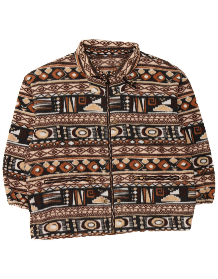 Jachetă din lână supradimensionată pentru femei VINTAGE UK 14 Medium Brown Fair Isle