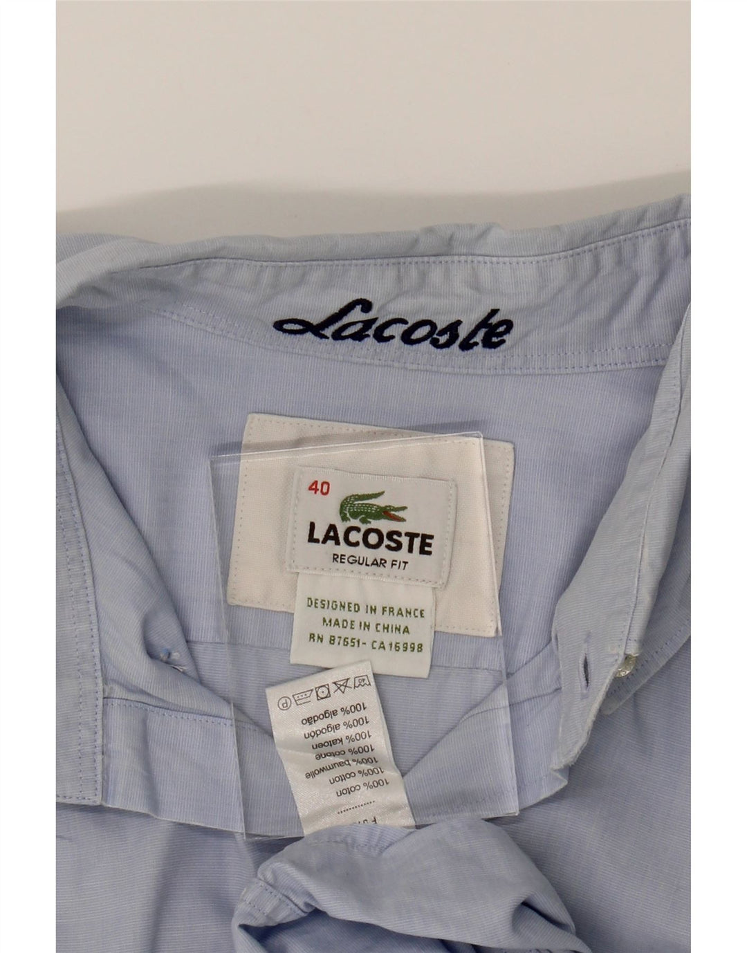 LACOSTE Mens Regular Fit Shirt Size 40 Medium Blue Cotton Vintage Lacoste and Second-Hand Lacoste from Messina Hembry 