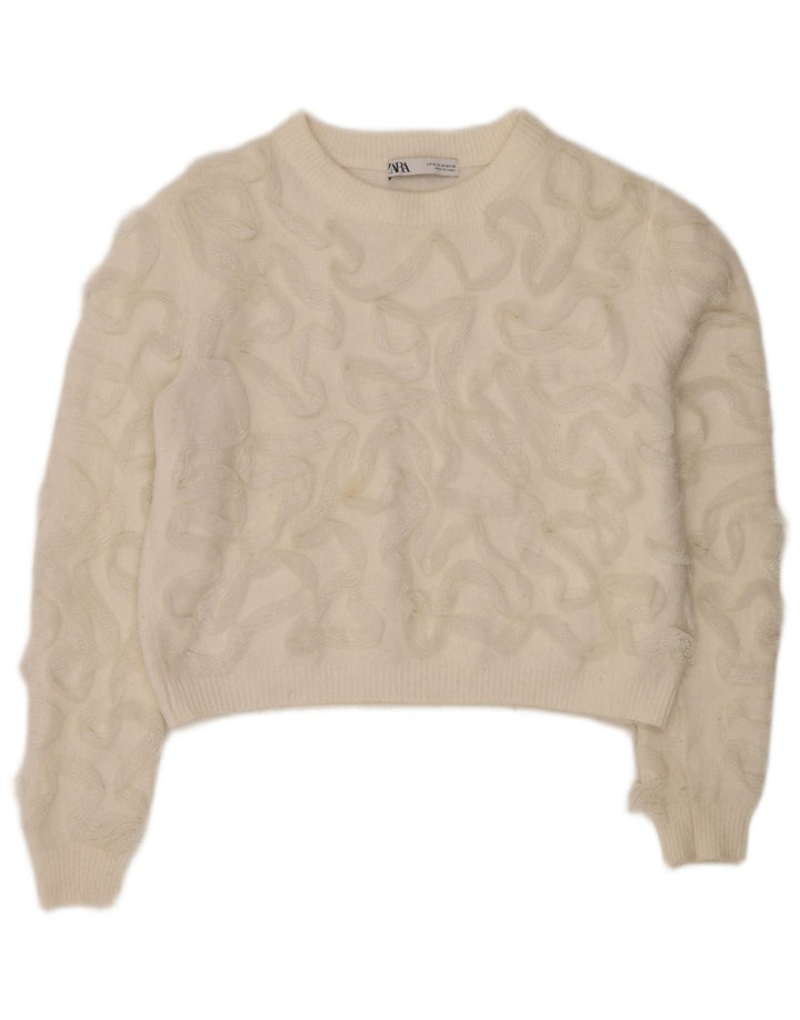 Pulover pentru femeie cu gât de barcă Zara UK 14 Medium White