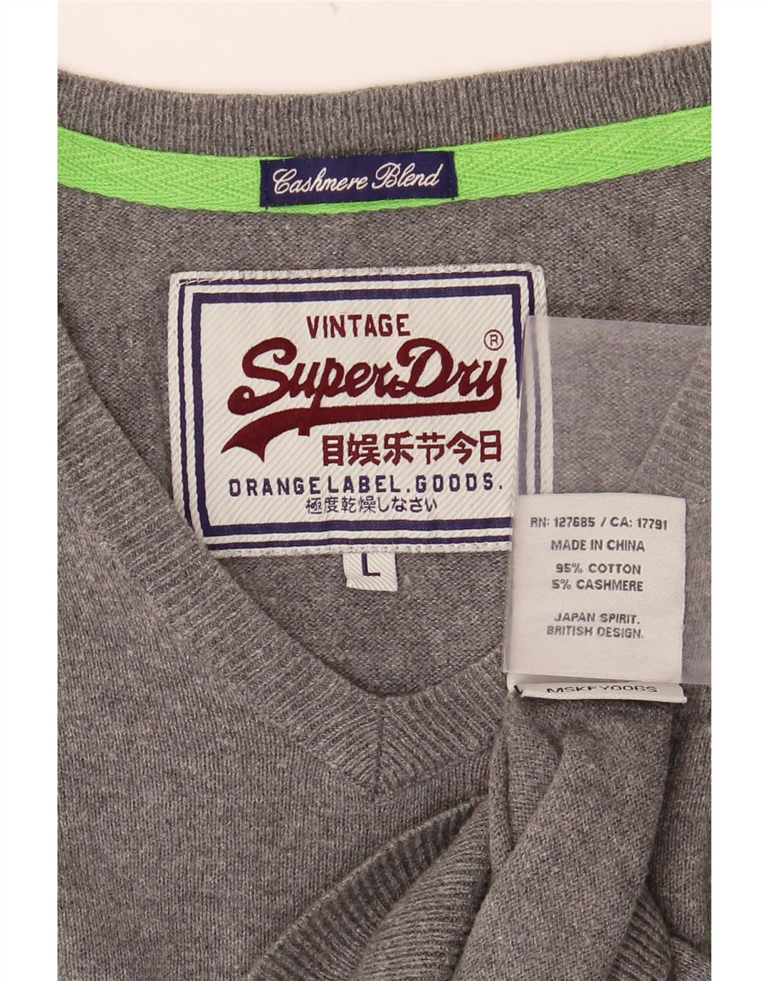 SUPERDRY Pulover cu decolteu în V pentru bărbați, bumbac mare, gri
