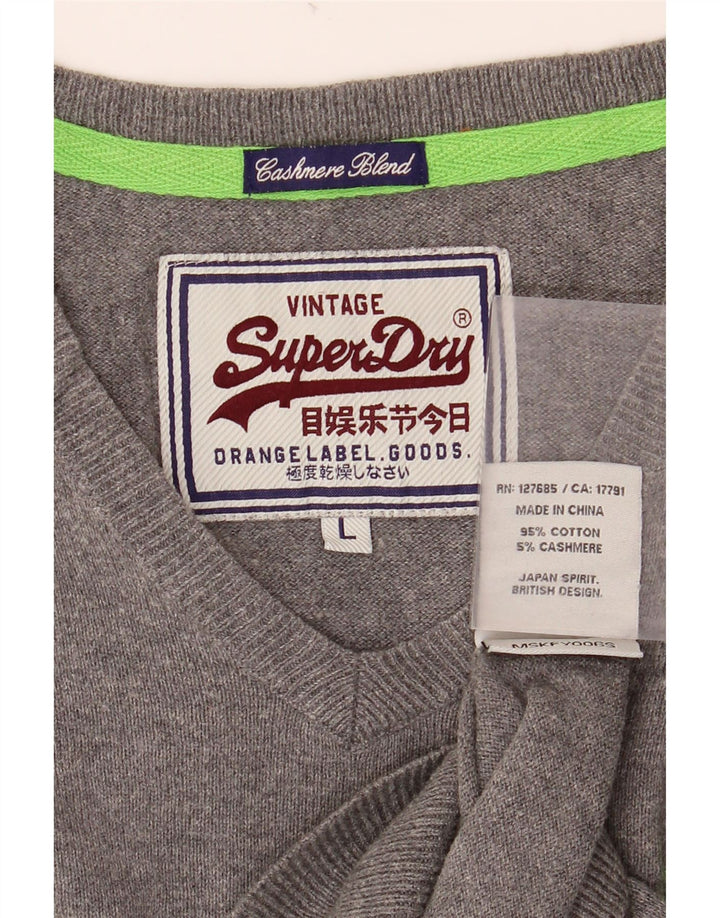 SUPERDRY Pulover cu decolteu în V pentru bărbați, bumbac mare, gri