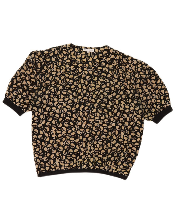 Bluză Crop Vintage pentru femei UK 14 Medium Black Floral Silk