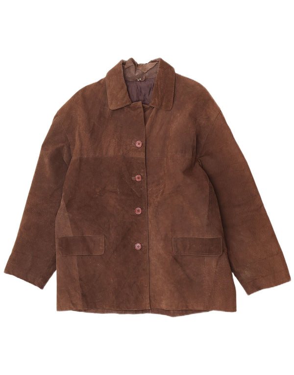 Jachetă de piele vintage pentru femei, cu ajustare largă, UK 14, piele maro medie