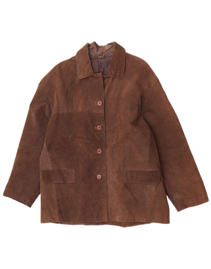 Jachetă de piele vintage pentru femei, cu ajustare largă, UK 14, piele maro medie