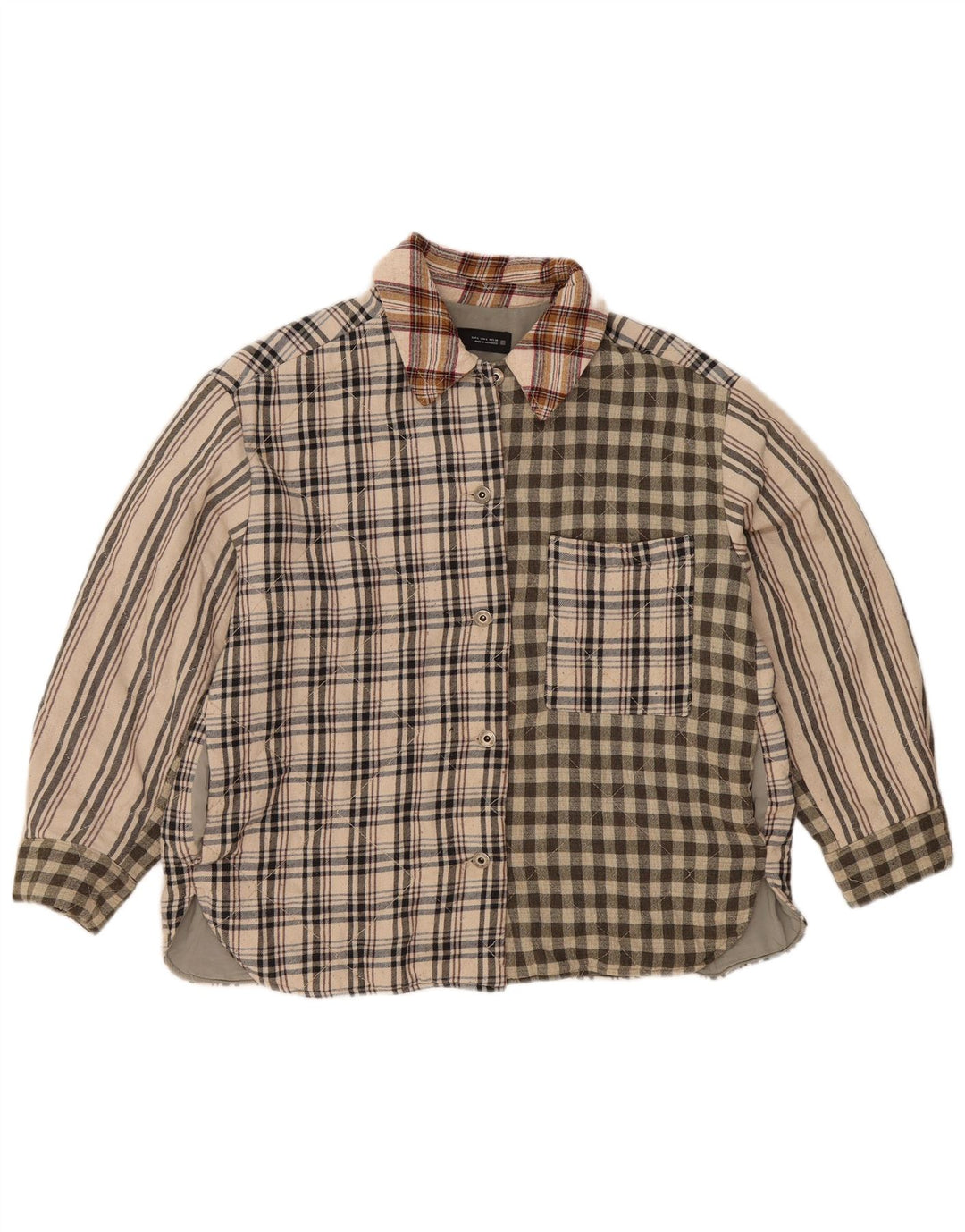Cămașă de flanel Lumberjack pentru femei Zara UK 16, mare, bej, poliester mozaic