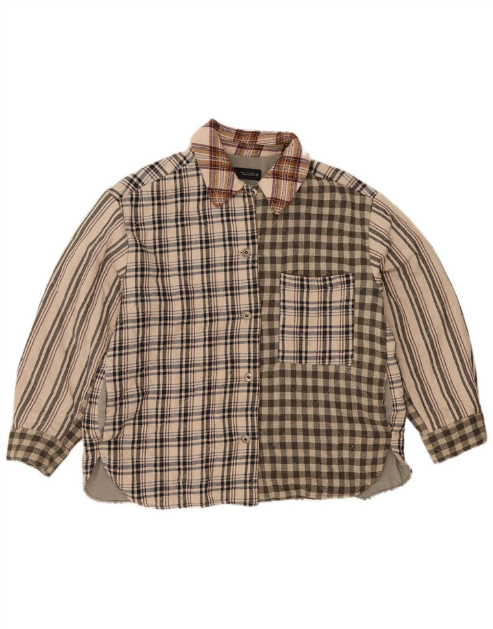 Cămașă de flanel Lumberjack pentru femei Zara UK 16, mare, bej, poliester mozaic