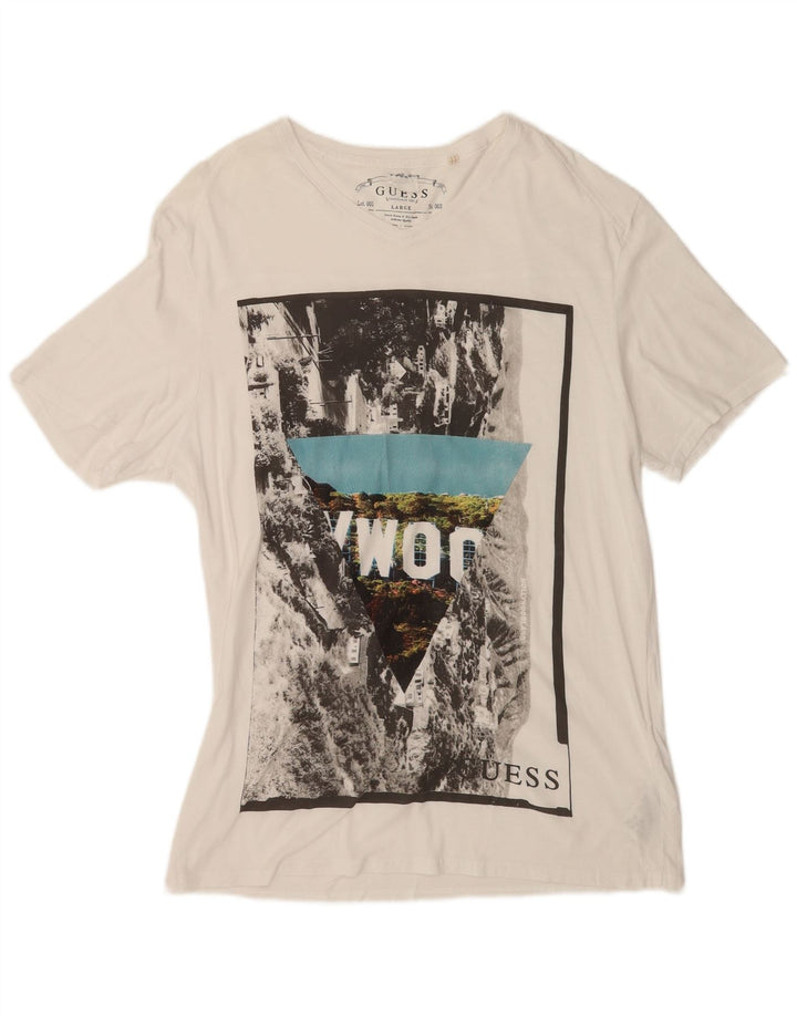 Tricou grafic Guess pentru bărbați Top UK 40 Medium White Bumbac