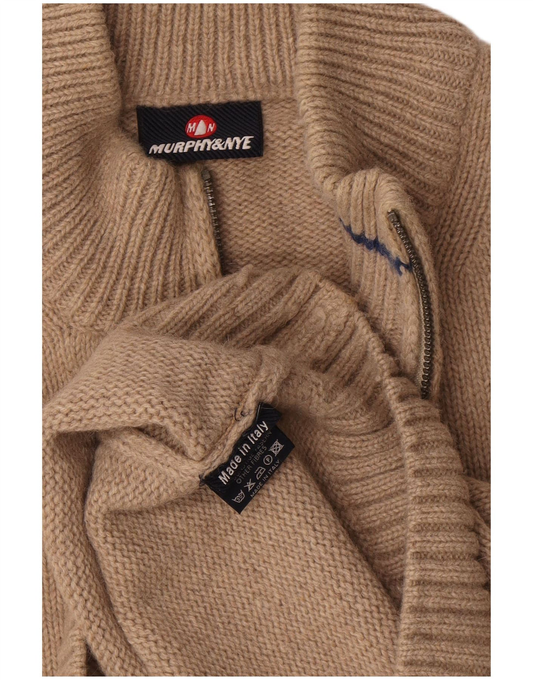 Pulover pentru bărbați Murphy & Nye, cu fermoar și gât, lână bej 2XL