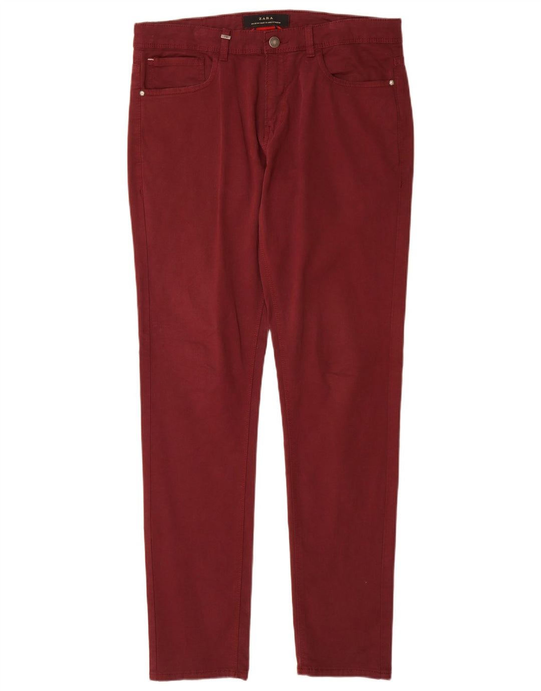 ZARA Pantaloni Slim Casual Bărbați EU 38 Mici L30 L32 Bumbac Burgundy