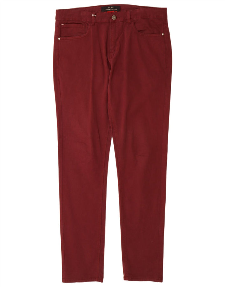 ZARA Pantaloni Slim Casual Bărbați EU 38 Mici L30 L32 Bumbac Burgundy