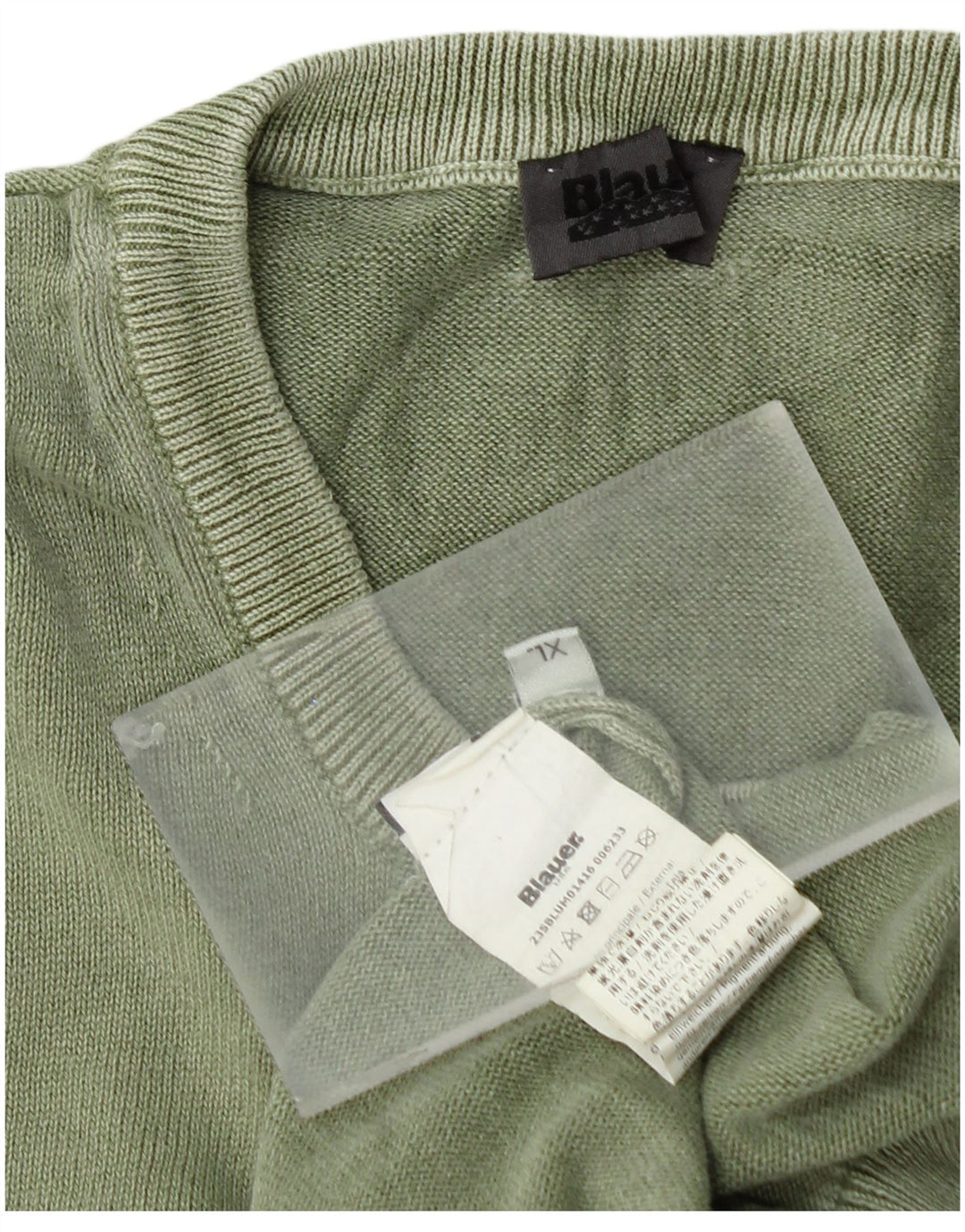 Pulover Blauer pentru bărbați cu gât turnat, bumbac verde XL