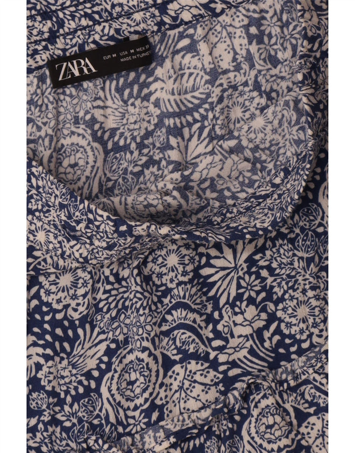 Pantaloni scurți Zara femei cu talie înaltă, mediu W28, albastru, floral