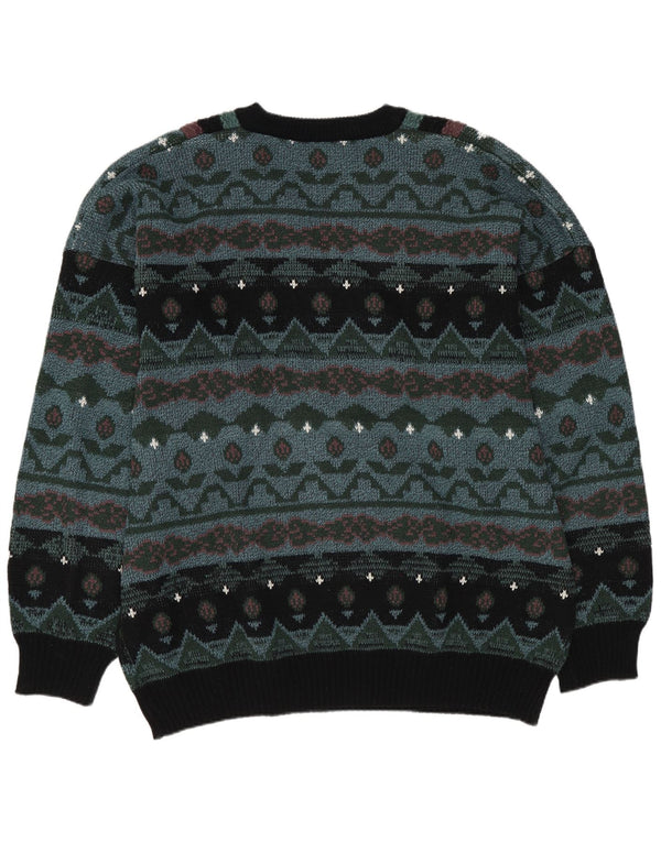 Pulover Vintage pentru bărbați cu decolteu în V IT 60/62 3XL Verde Geometric Retro