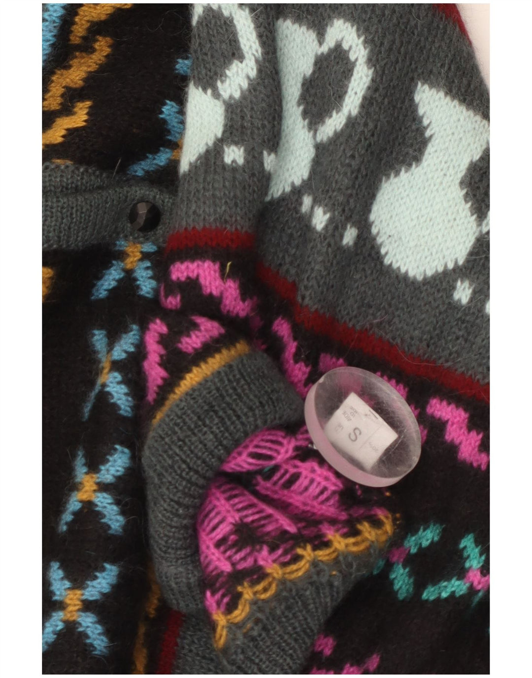 Pulover cardigan cu model abstract pentru femei vintage UK 10 mic multicolor