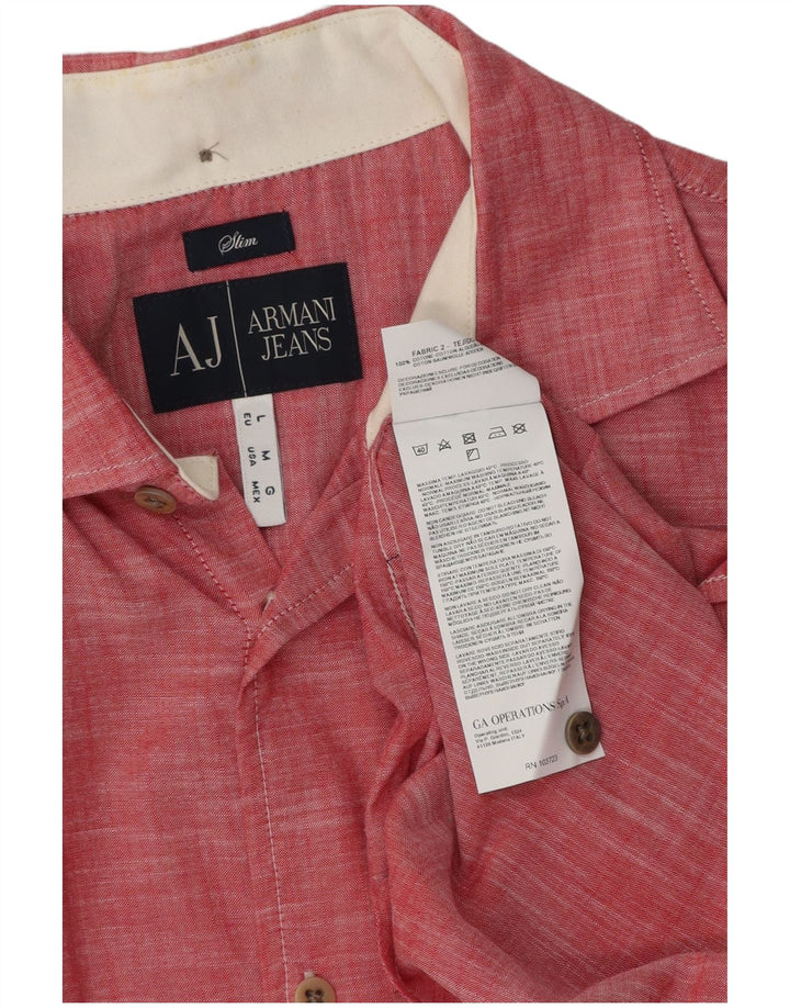 Cămașă pentru bărbați Armani Jeans Slim Fit, bumbac roșu mediu cu pete