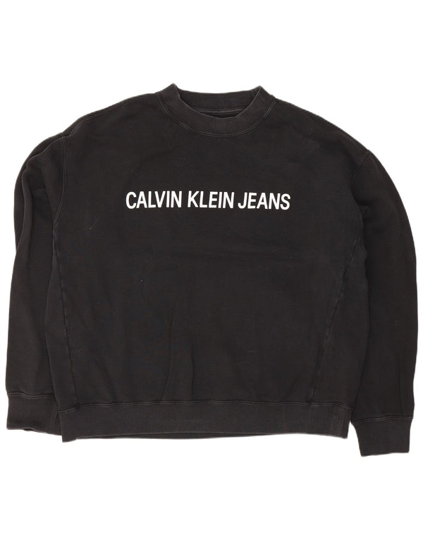 Calvin Klein Jeans Pulover de hanorac grafic pentru femei UK 22 3XL Bumbac negru