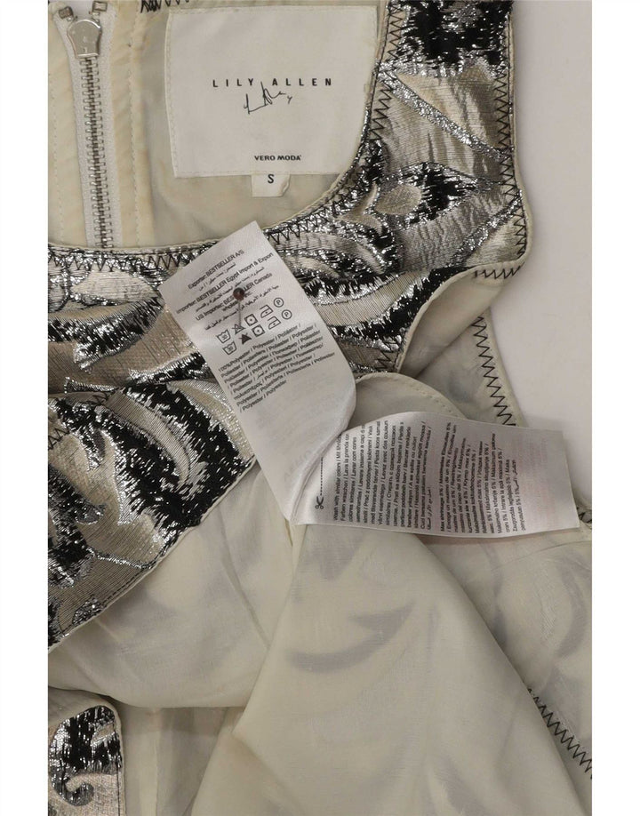 Bluză vintage pentru femei fără mâneci, UK 10, poliester Paisley, gri mic