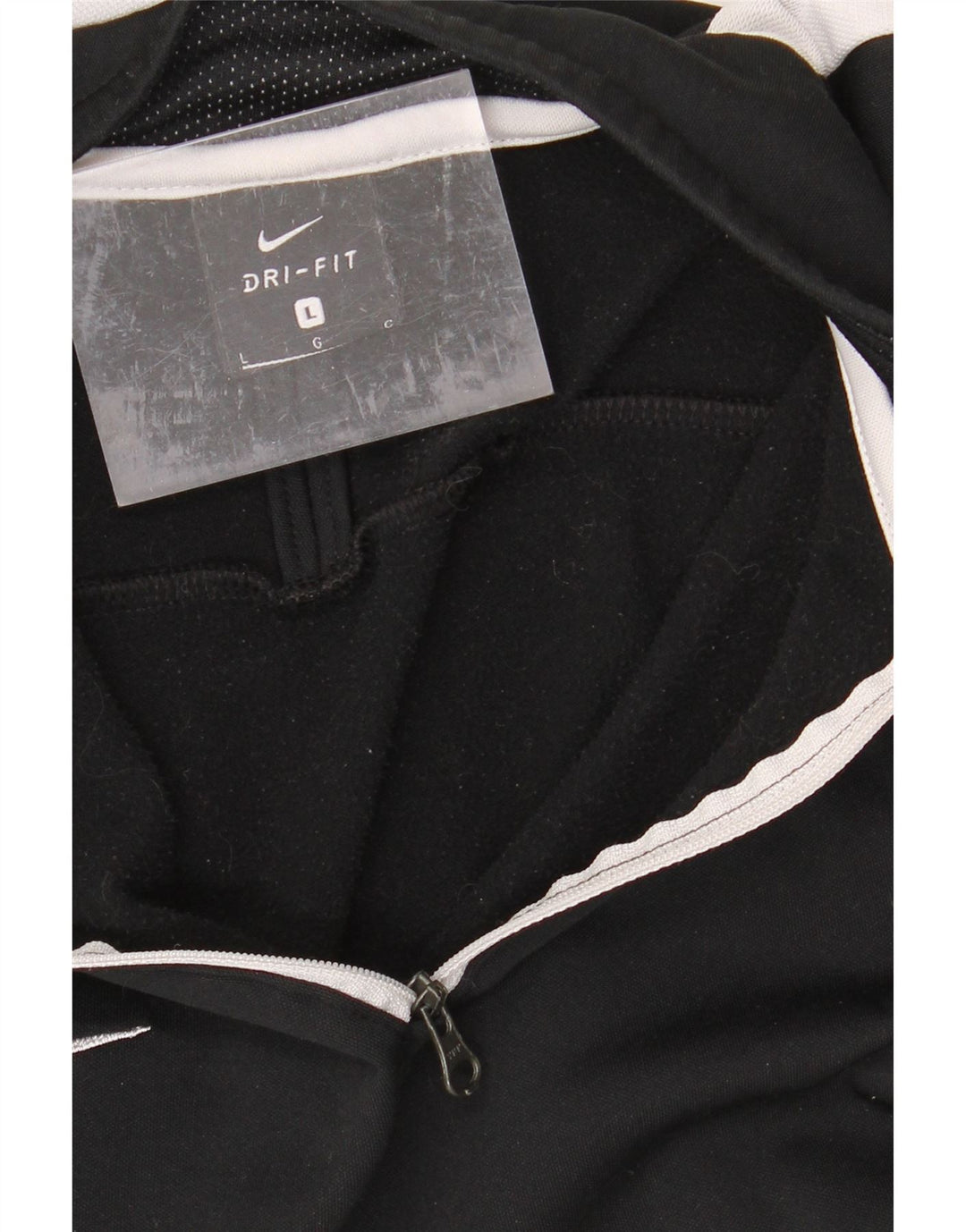 NIKE Mens Dri Fit Zip Neck Pullover Tracksuit Top Large Black Colourblock
