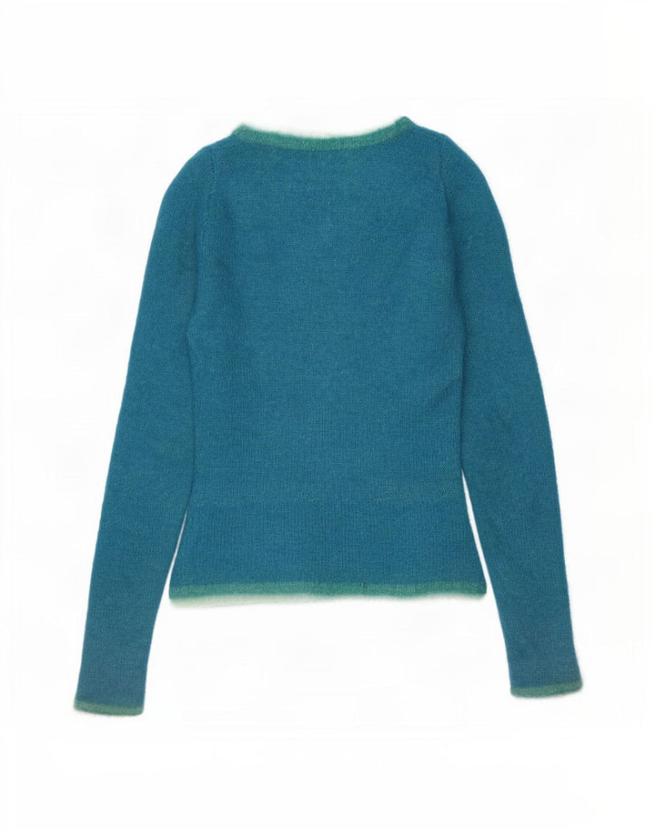 Pulover vintage pentru femei cu decolteu triplu UK 10 Small Blue