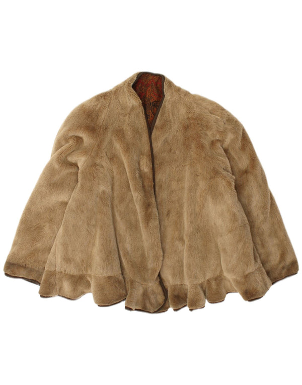 Jachetă vintage supradimensionată pentru femei din blană artificială UK 18 XL bej