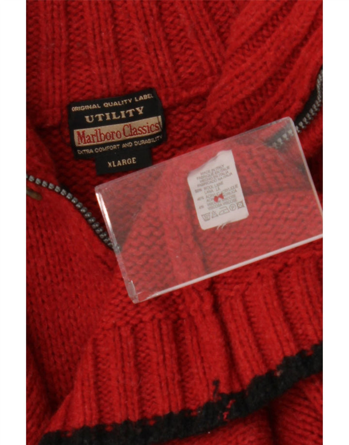 Pulover pentru bărbați Marlboro Classics, cu fermoar, cu gât, XL, lână color bloc de culoare roșie