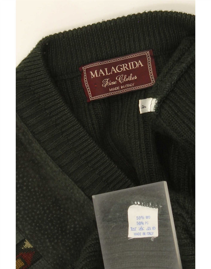 MALAGRIDA Pulover pentru Bărbați cu Guler în V Mărimea L, Verde, cu Model Geometric, Poliacrilic