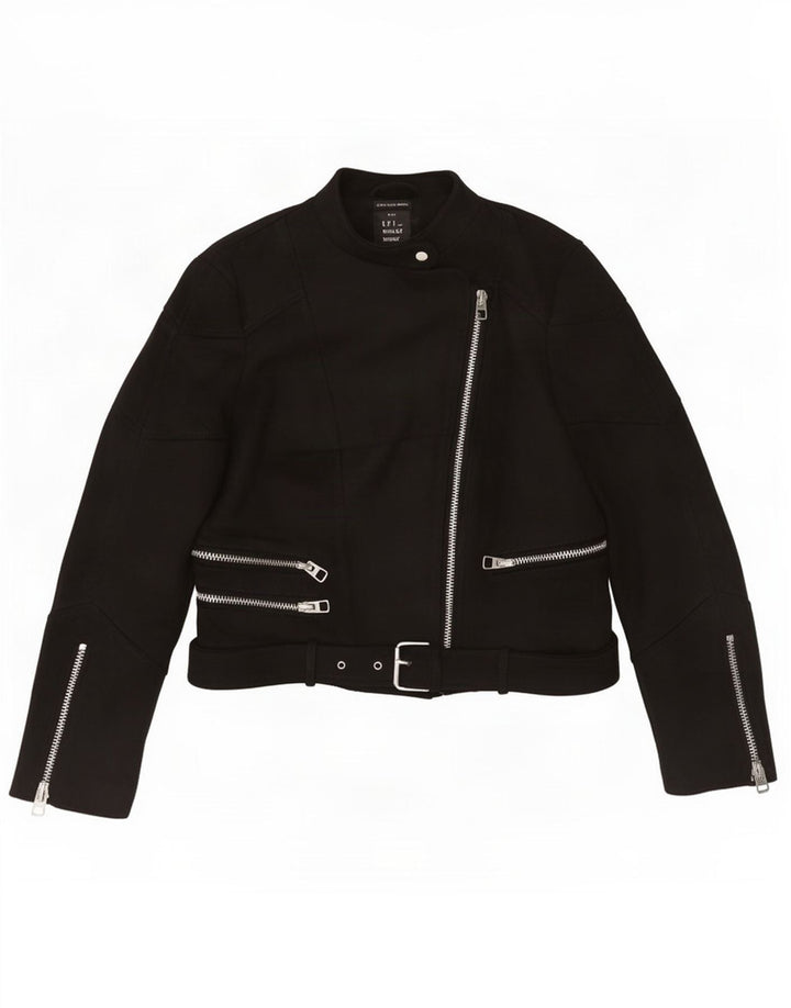 Jachetă Biker Trafaluc Crop pentru femei Zara UK 12 Poliester mediu negru