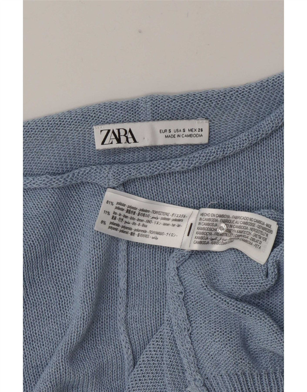 Pulover supradimensionat pentru femei Zara, cu gât de barcă, UK 10, poliester albastru mic