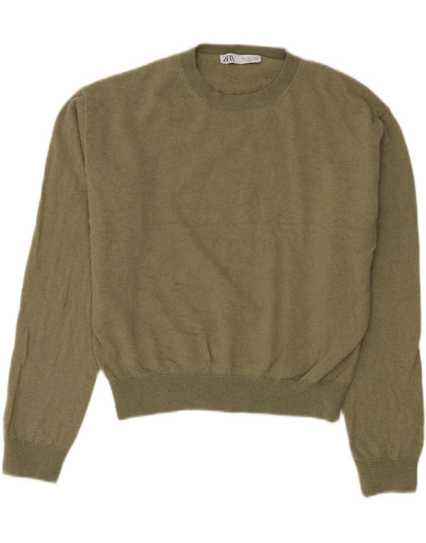 Pulover supradimensionat pentru femei Zara, cu gât crew, UK 10, lână verde mică