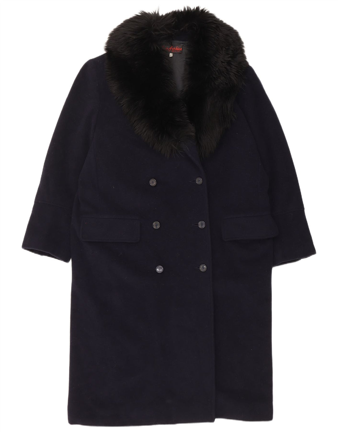 Palton de damă Vintage cu piept dublu IT 48 XL Lână bleumarin