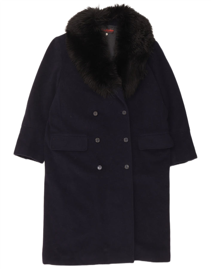 Palton de damă Vintage cu piept dublu IT 48 XL Lână bleumarin