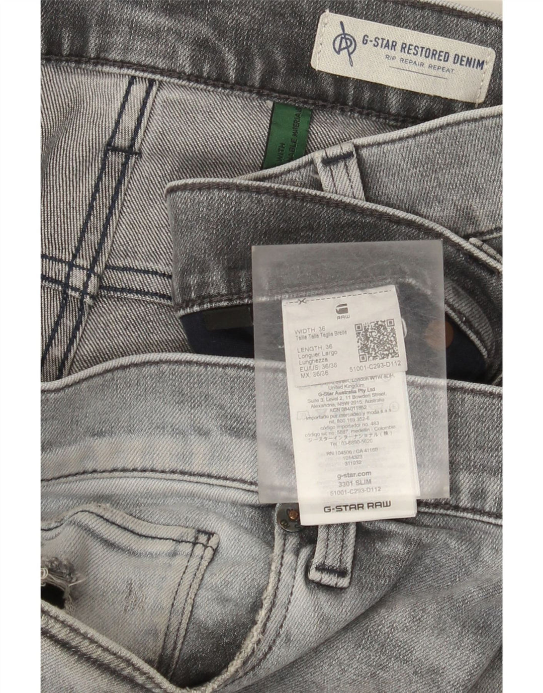 G-Star Blugi slim 3301 distressed pentru bărbați W36 L36 bumbac gri