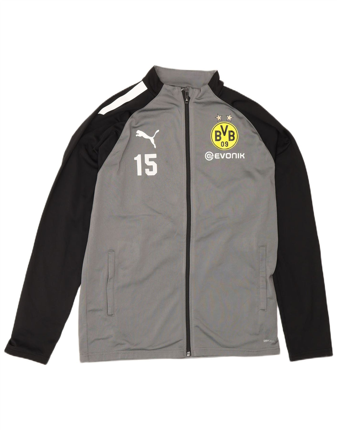 Jachetă de trening Puma BVB Dortmund pentru băieți 15-16 ani, gri, bloc de culoare