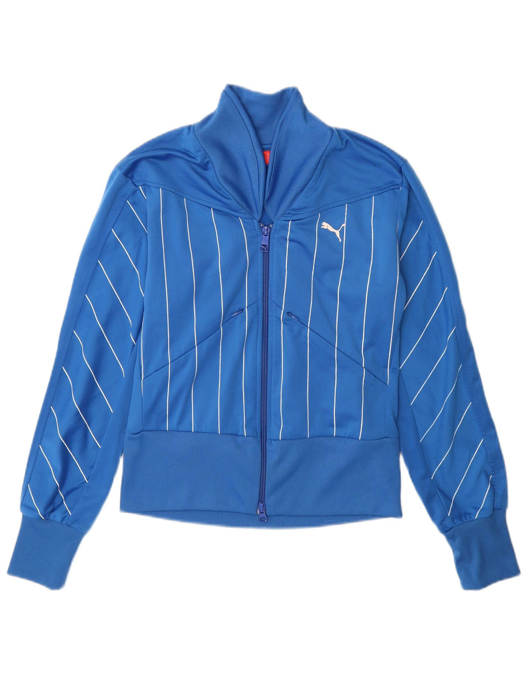 Jachetă de top cu trening grafic Puma pentru femei UK 10 Small Blue Pinstripe