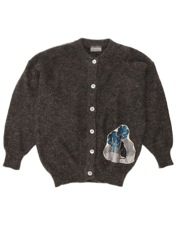 SIGI SCHEIBERG Pulover Cardigan Grafic pentru Damă EU 40 Medium Gri Mohair