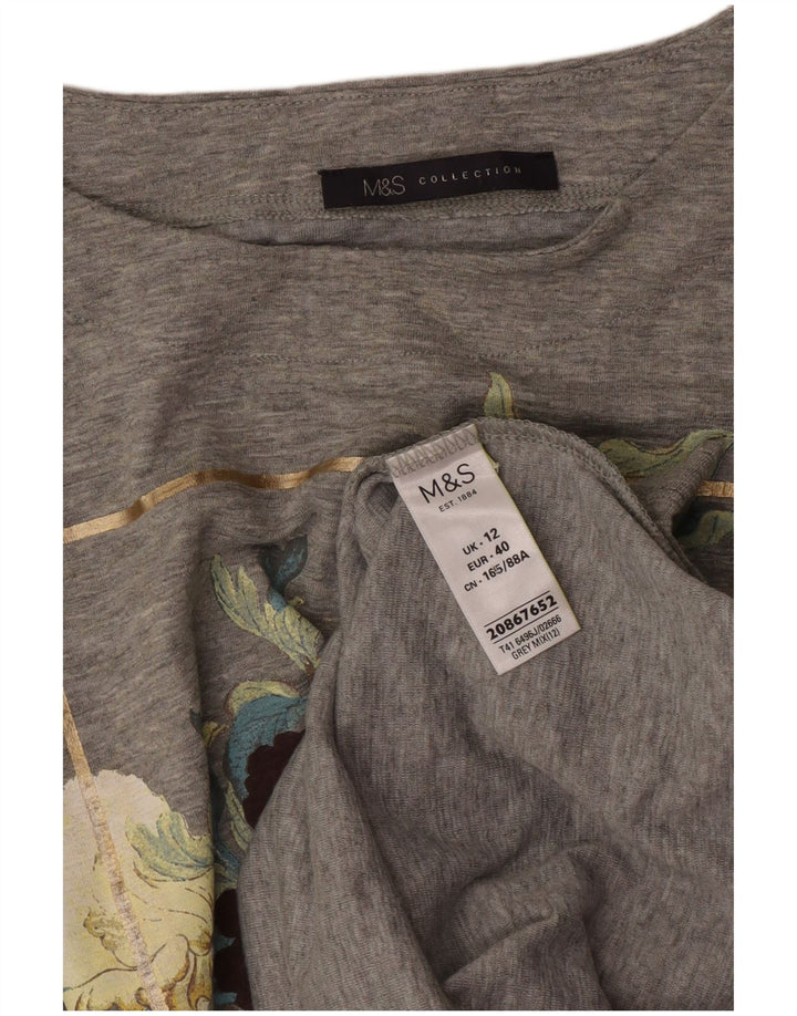 Marks & Spencer Top grafic pentru femei cu mânecă lungă UK 12 Medium Gri Floral