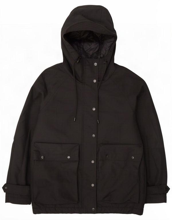 Zara Womens Oversized Hooded Parka Jacket UK 6 XS Black Bumbac