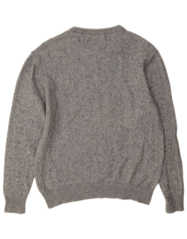 Pulover Jack Wills pentru damă, cu gât roșu, din lână mare, gri, UK 14