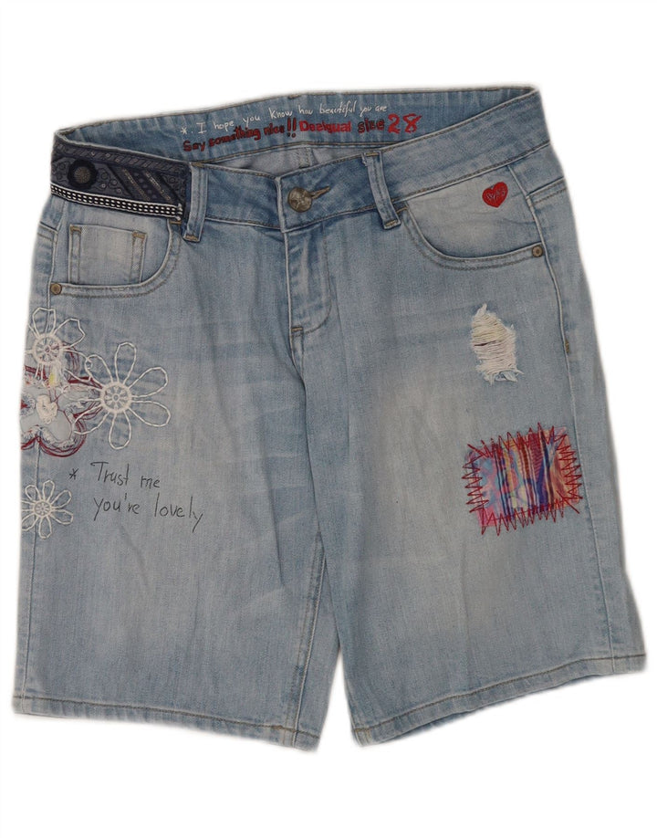 Pantaloni scurți Desigual pentru femei, cu grafică, din denim învechit, W28 Medium Blue Floral
