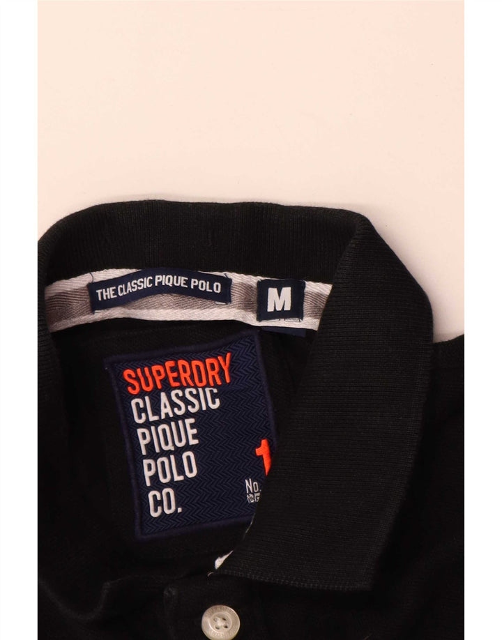 Tricou polo Superdry pentru bărbați, cu tăiere clasică, bumbac mediu negru